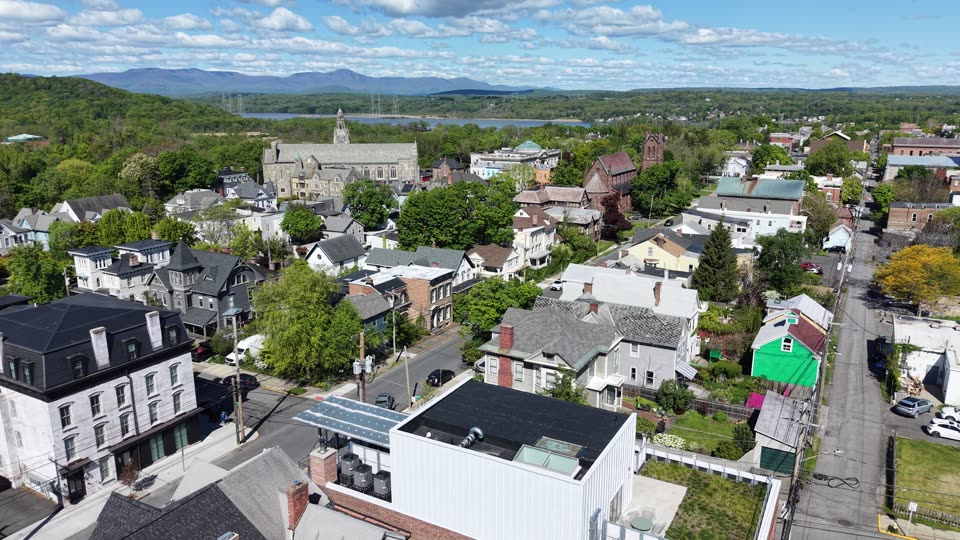 Ascending in downtown Hudson looking downriver towards the Catskills