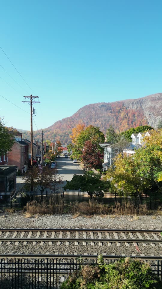Ascending near the train tracks in downtown Cold Spring