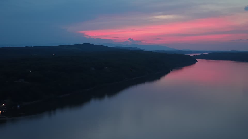 Catskills with a cotton candy sky from Poughkeepsie