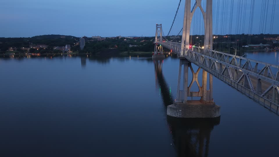 Flying alongisde the Mid Hudson Bridge towards Poughkeepsie at night