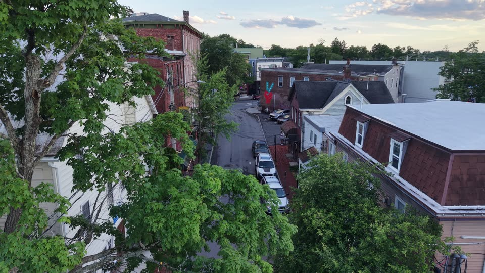 Flying down Church Street and pivot up in New Paltz