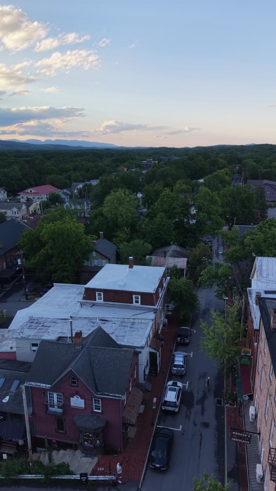 Flying down Church Street and turning towards the mountains in New Paltz