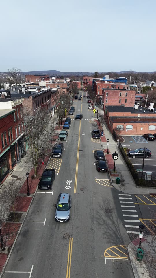 Flying down Main Street in Beacon winter