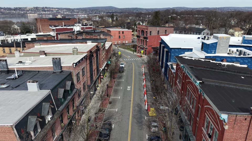 Flying down lower Main Street in Beacon
