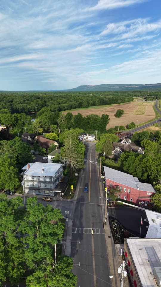 Flying down lower Main Street towards the bridge in New Paltz morning
