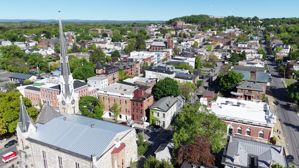 Flying over downtown Hudson