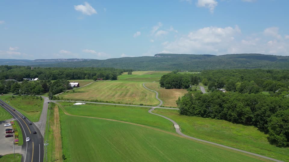 Flying over the fields towards the Shawangunk Ridge