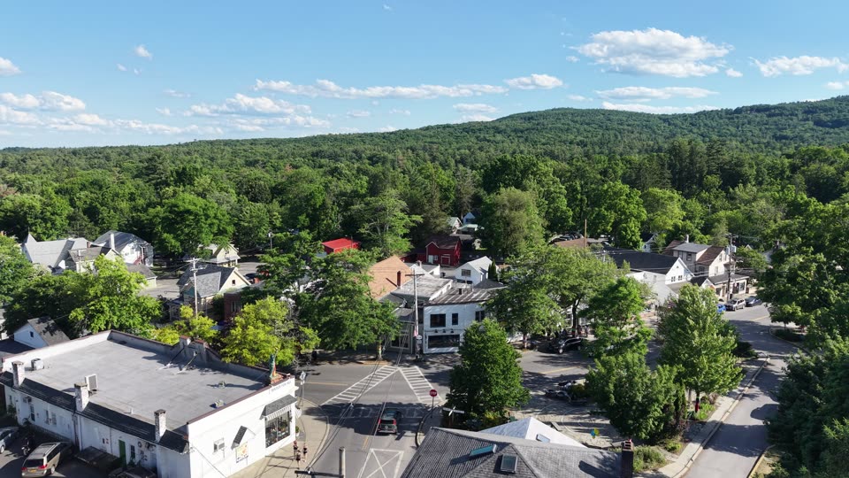 Flying over the green in downtown Woodstock