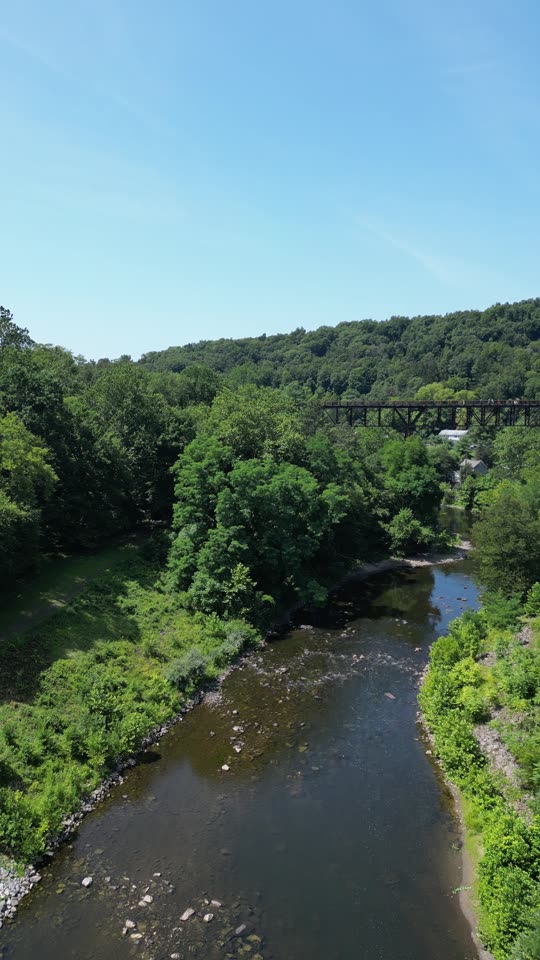 Flying over the river towards the Rosendale trestle (vert)