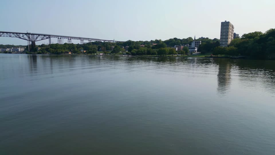Flying towards the Poughkeepsie waterfront