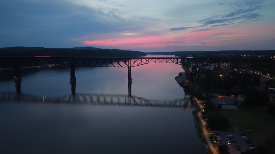 Flying towards the Walkway with a cotton candy sky evening