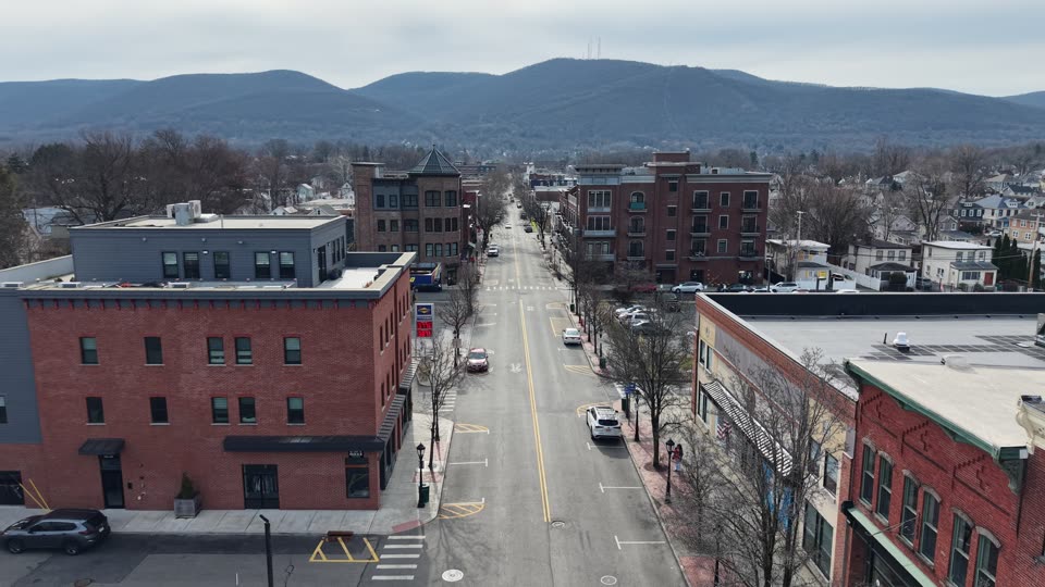Flying up Main Street in Beacon and ascending towards Mount Beacon