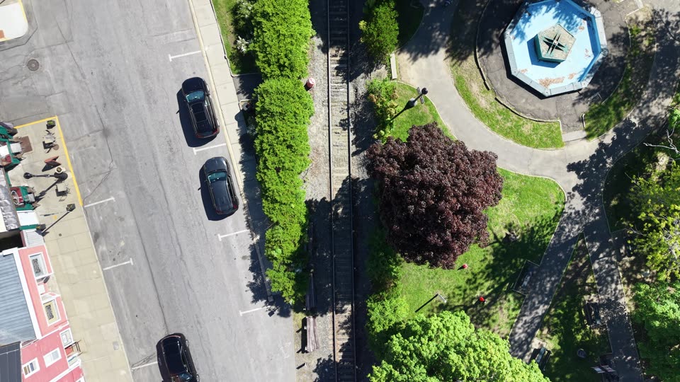 Following the train tracks through Public Square in Hudson