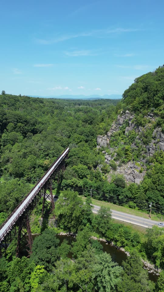Panning down over the Rosendale trestle (vert)