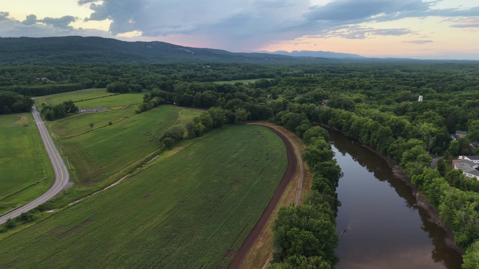 Panning over the Wallkill River and the trail in New Paltz
