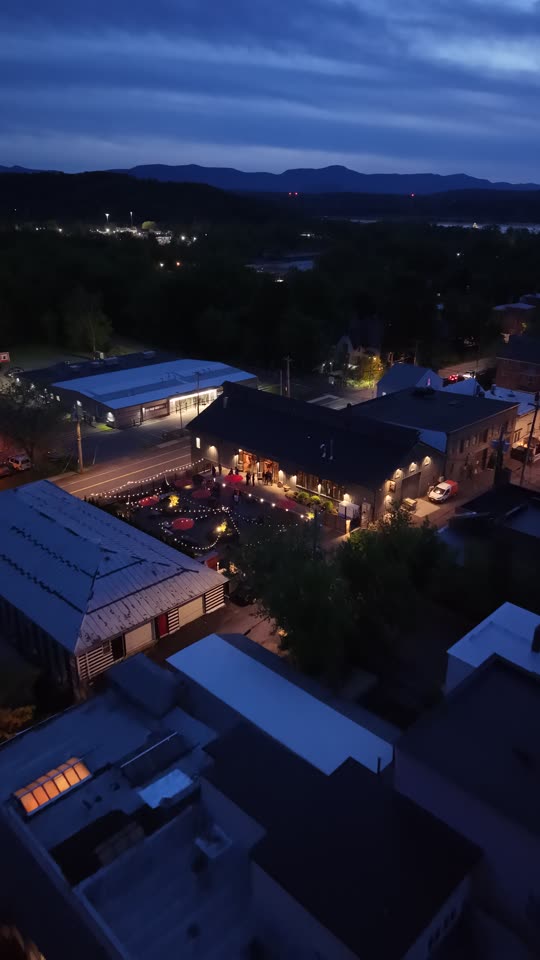 Pulling back over downtown Hudson at night