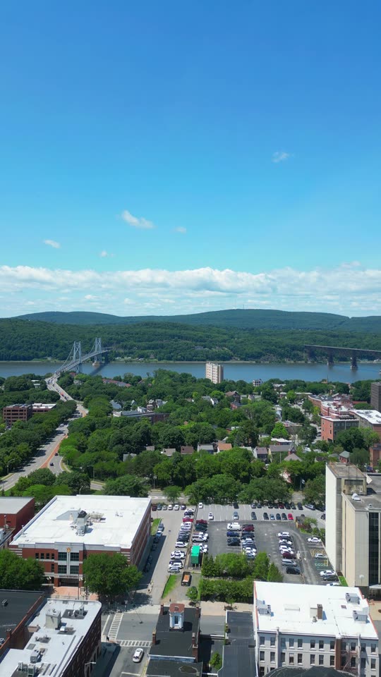 Rising above downtown Poughkeepsie looking towards the bridges