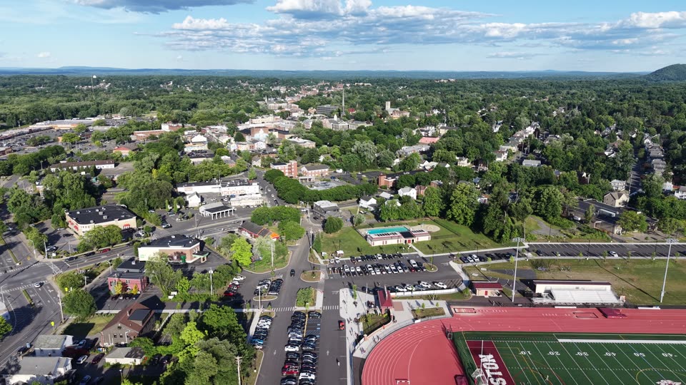 Sideways over Dietz Stadium looking towards uptown Kingston