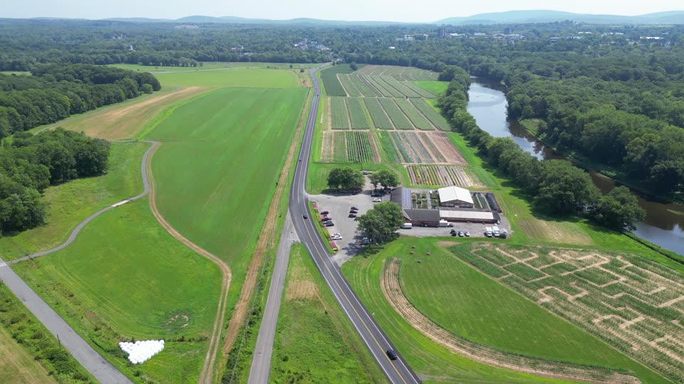 Tilting up over fields towards New Paltz